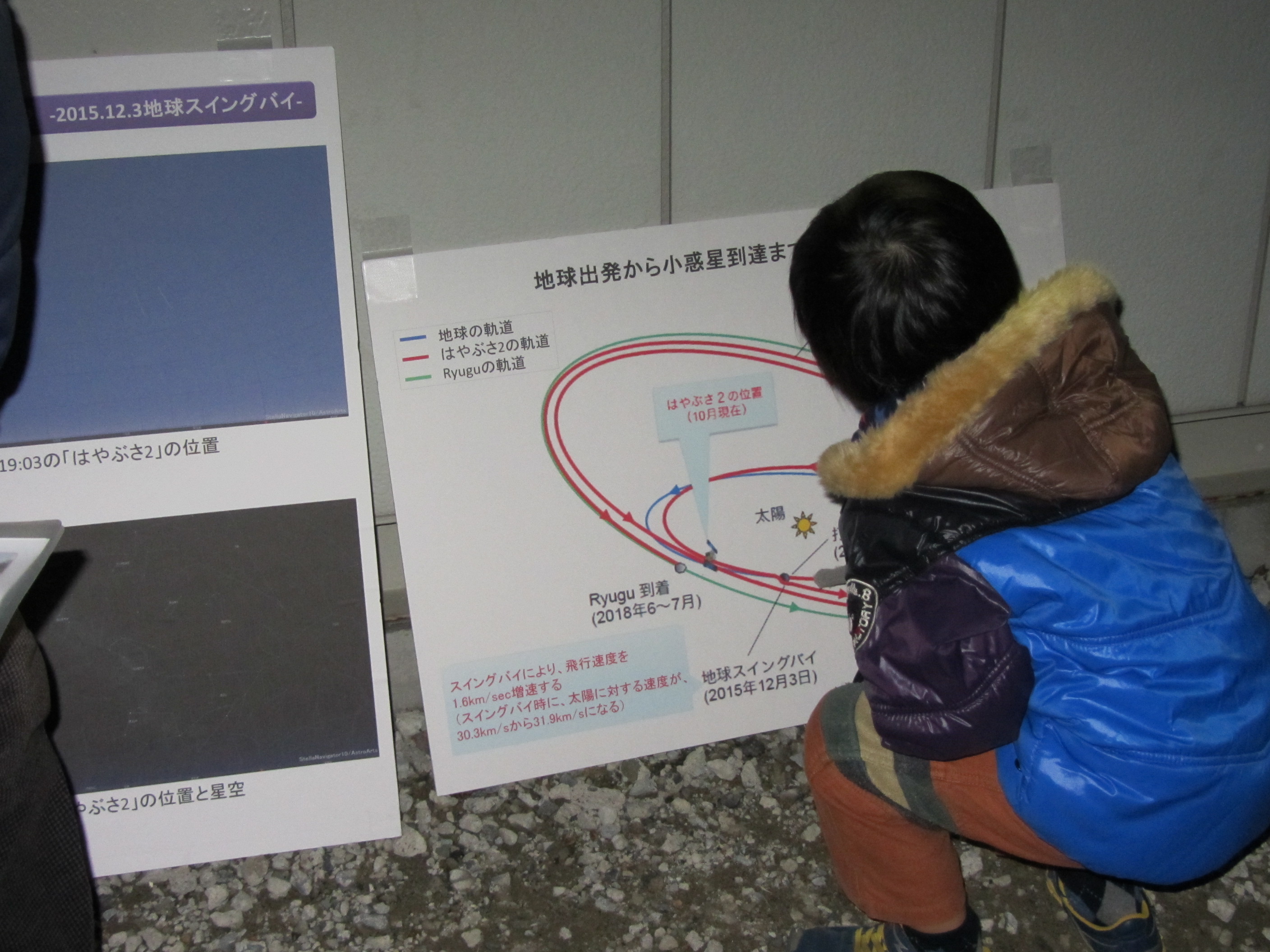 軌道の図を見る5歳の宇宙少年